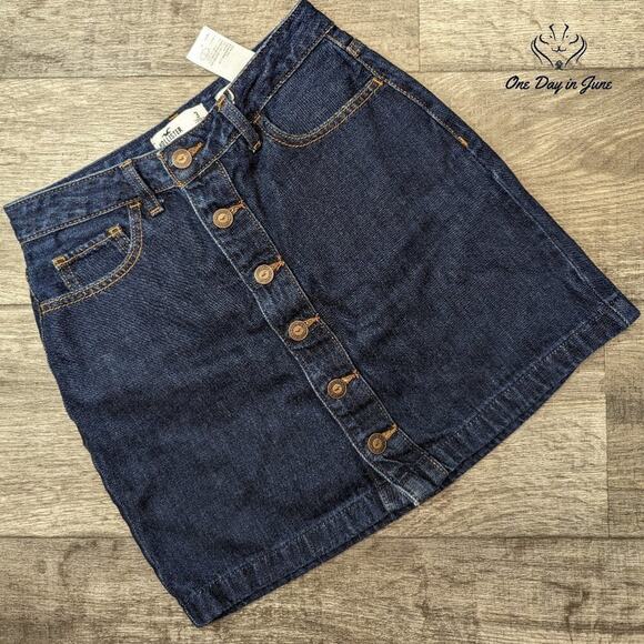 Hollister Juniors Ultra High Ride Button Front Denim Skirt Size 3 - Picture 1 of 5